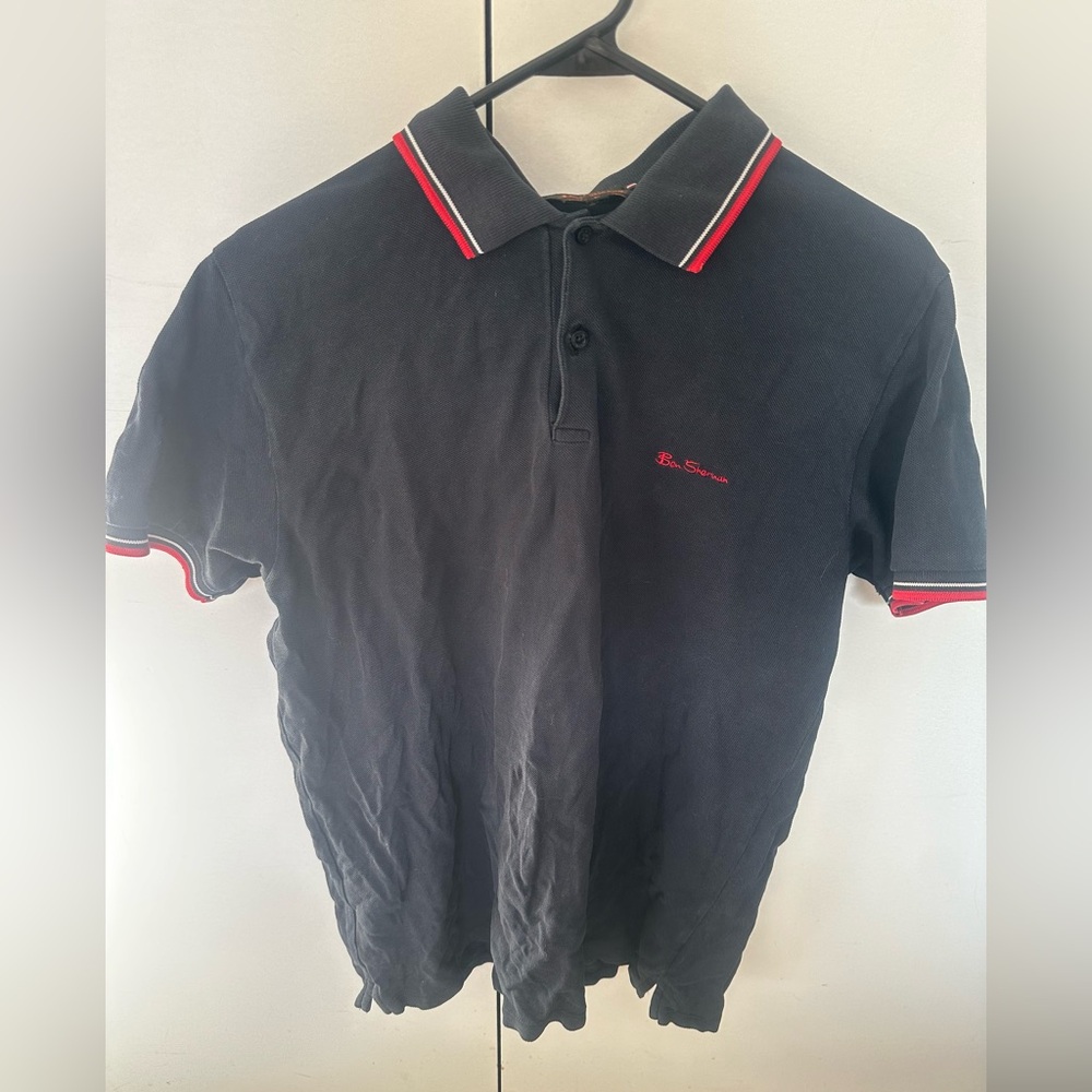 Black Polo Shirt with Red and White Trim Mens large see photos for details